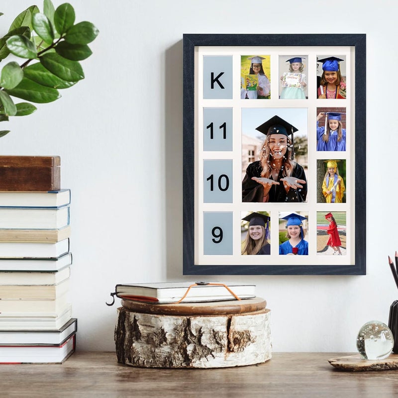 FramePro School Years Picture Frame K-12 Day Graduation Photo Collage Black Frame with Mat, Displays One 5x7 Photo and Twelve 2.5x3.5 Pictures - Image 2